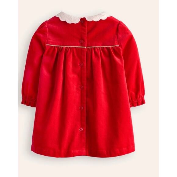 Mini Boden Appliqué Velvet Dress Poppy Red Size 0-3 Months Lined Lace Collar - Picture 2 of 11